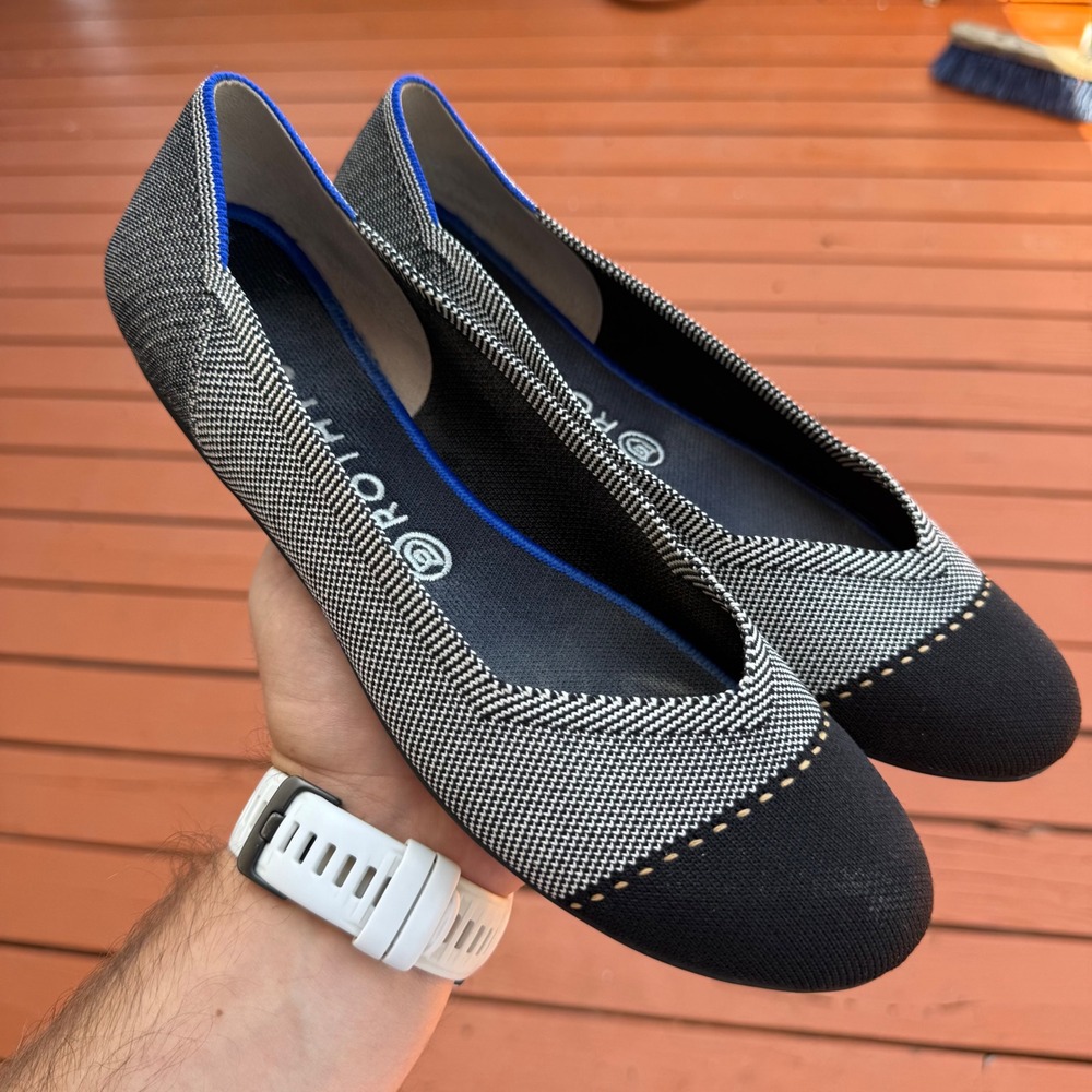 Rothys The Flat Black Solid Captoe Houndstooth Knit Ballet Flats Womens 10.5